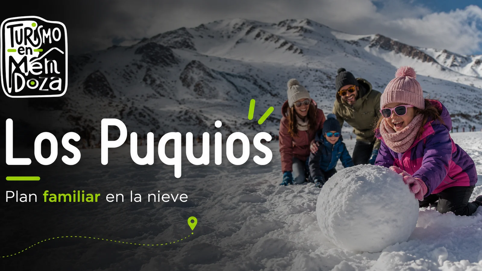 Familia con trineos en un parque de nieve de alta montaña en Mendoza