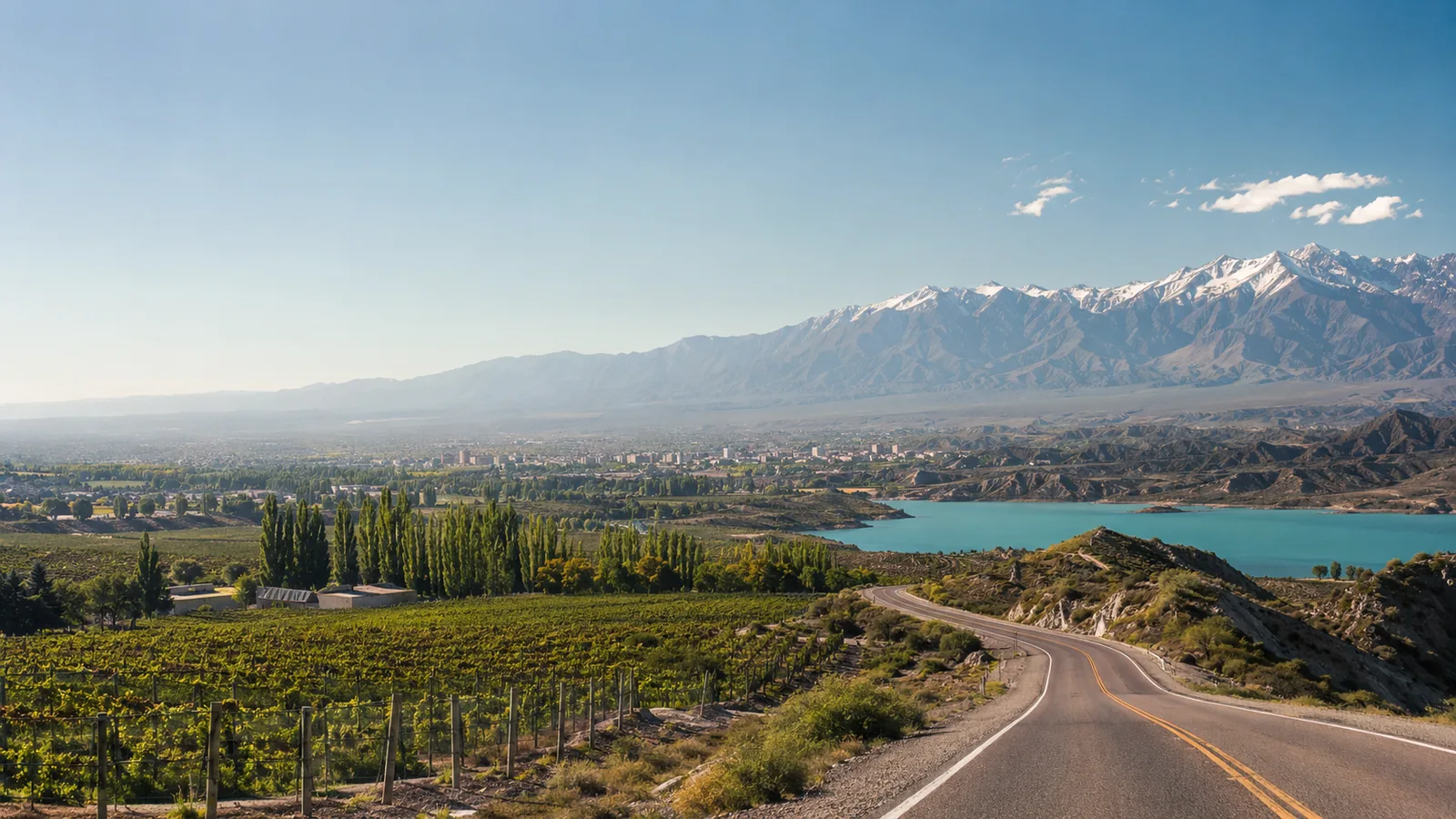 Viñedos, paisaje rural y montaña en el sur de Mendoza